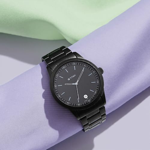 Titan Minimalist Quartz Analog with Date Black Dial Black Metal Strap Watch For Men - NT1806NM01