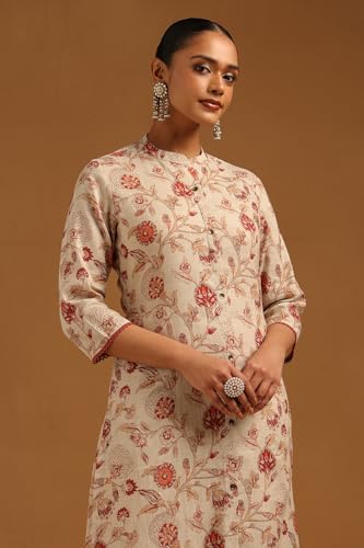 Soch Womens Beige Linen Floral Kurta