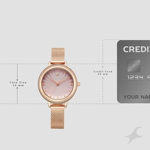 Fastrack Stunners X Quartz Analog with Pink Dial Rose Gold Stainless Steel Strap Watch for Girls - 68048WM02