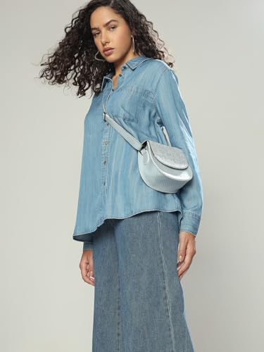 VERO MODA Women Striped Blue Polyester Boxy Fit Shirt