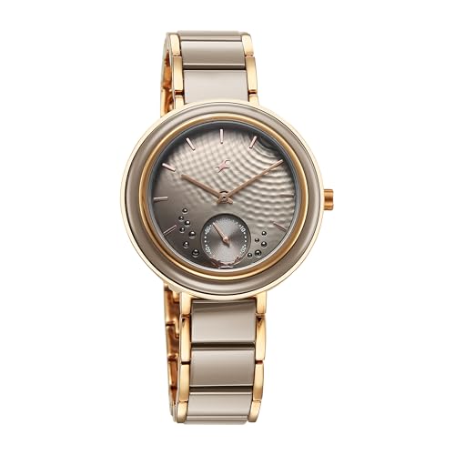 Fastrack Analog Women Grey Rose Gold Oceanyx-Ceramic Quartz Round Dial Watch,Solid Links Material,Band-6315KD02