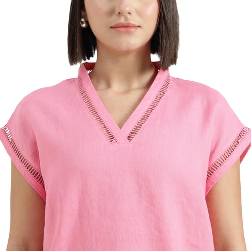 United Colors of Benetton Regular Fit V-Neck Self Design Top (Size : 2XL) - 26P5WVNTP301ILF3 Pink