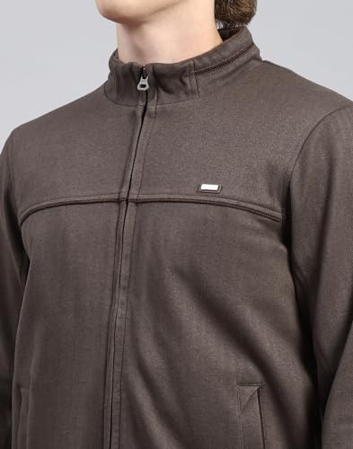 Monte Carlo Brown Solid Stand Collar Jacket(223061460-1-44)
