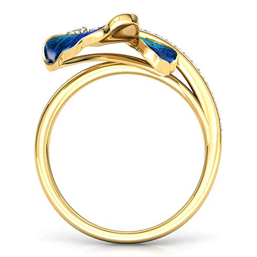 RUVEE 18K Gold-Plated Butterfly Ring with Blue Enamel Wings & Cubic Zirconia – Fashion Jewelry for Women & Girls