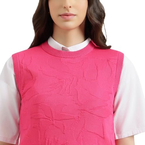 United Colors of Benetton Round Neck Self Design Sweater (Size: S) - 26P1594D108YI02A Pink