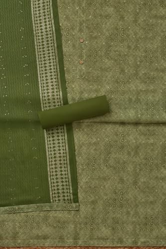 Soch Womens Olive Chanderi Ethnic Motifs Unstitched Dress Material With Zari Woven