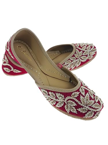 Fulkari Women Iris Velvet Magenta Gold Formal Genuine Soft Leather