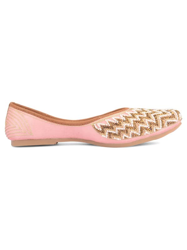 DESI COLOUR Women Ethnic Footwear Mojari/Punjabi Jutti-Pink Pearl Zigzag