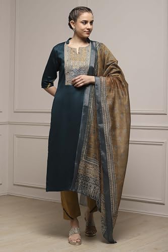 Biba Women Blue Cotton Printed Embroidered Unstitched Suit Set_FREE SIZE