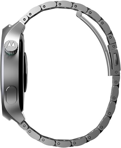 Motorola Moto Watch, 1.4 OLED, AOD, Auto-Brightness, Dual Band GPS, Powered by Polar Smartwatch (Matte Silver/Matte Silver Band Strap, Free Size)