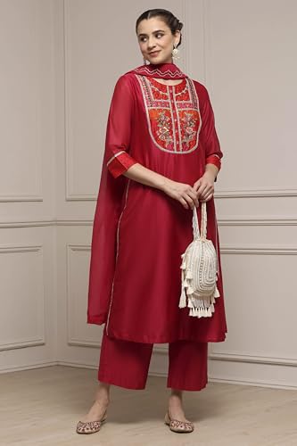 Biba Women's Chanderi Silk Kurta Set (SKDDBRI30805AW25PNK_Pink