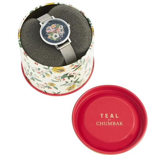 TEAL BY CHUMBAK Round Dial Analog Watch for Women|Wildflower Watch Collection| Stainless Steel Strap|Gifts for Women/Girls/Ladies |Stylish Fashion Watch for Casual/Work - Silver