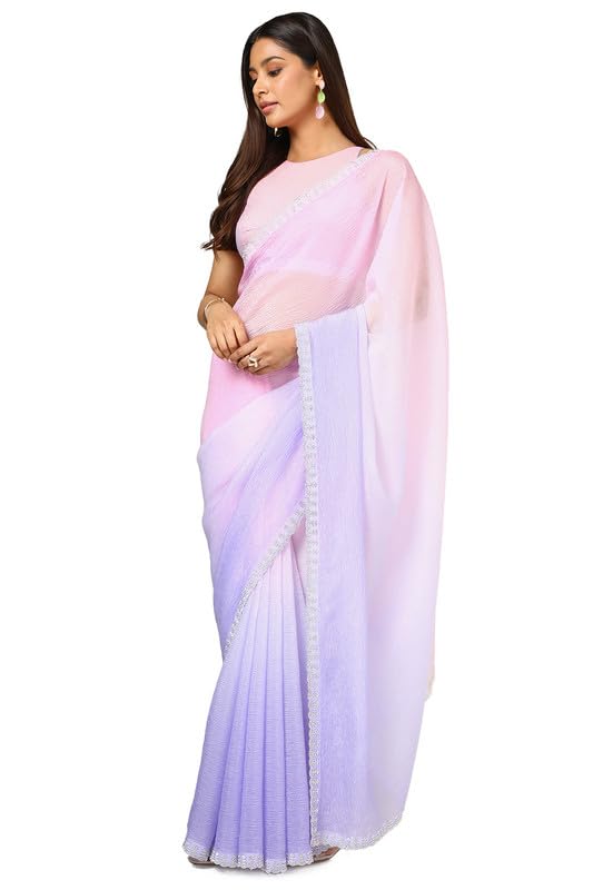 Soch Womens Lavender Tissue Ombre Saree With Stone Work