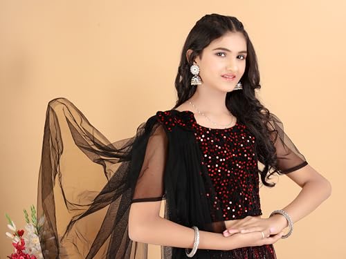 Xavima Niharika Maroon Girls Super Net Readymade Lehenga Choli Set With Dupatta Skirt Blouse Dress Outfit For Kids Event Stage Celebration School Gathering Public Program_3-4 Years