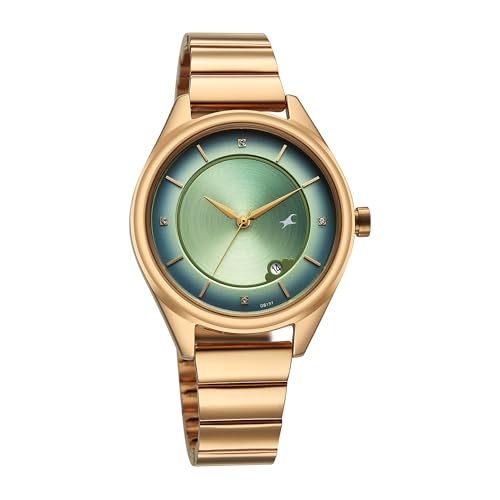 Fastrack Style up 5 Quartz Green Round Dial Girl's Watch | Stainless Steel Strap Material | Watches for Girls Analog - 6215WM02