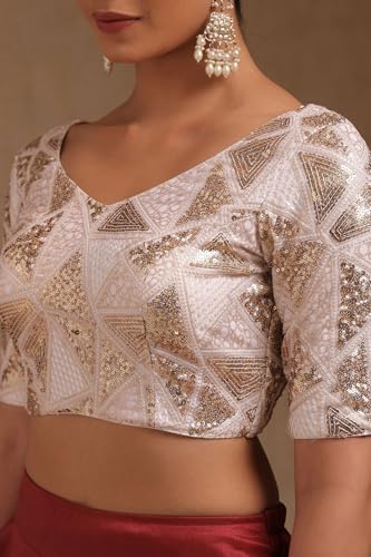 Soch Womens Cream Georgette Padded Blouse Sequins