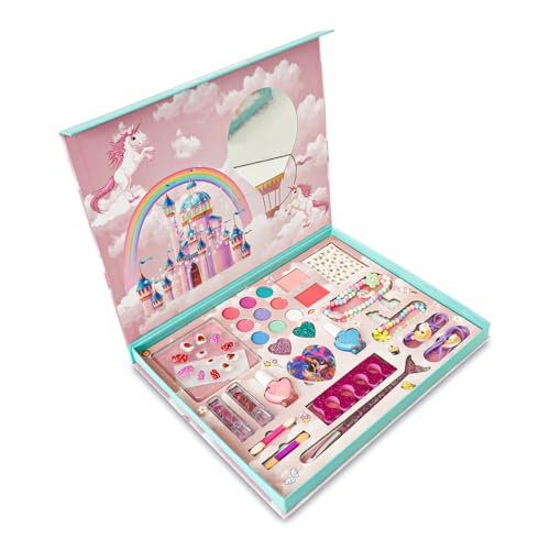 ILEARNNGROW Kids Makeup Kit 28 Piece | Washable Pretend Play Set for Girls 4+ Unicorn