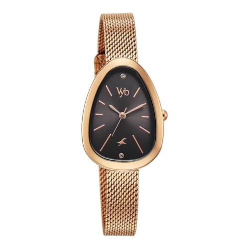 Fastrack Vyb Prodigy Quartz Analog Grey Dial Rose Gold Stainless Steel Strap Watch for Women - FV60073WM02W