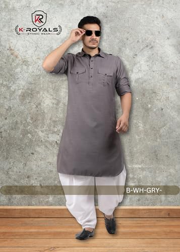 K-ROYALS Dhoti Salwar Pathani Suit for Men's/New Cotton Blend Kurta Pyjama Set (XXX-Larg, Grey)