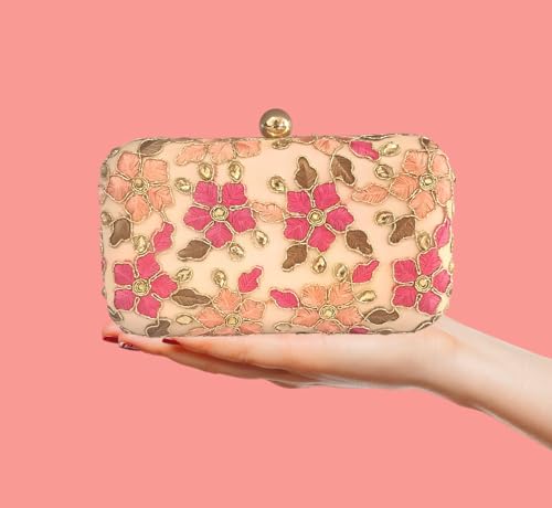 DUCHESS Women's Floral Peach Box Clutch (7"x4")