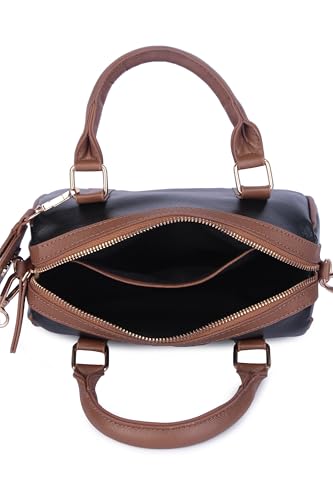 Ceres Mini Duffle Crossbody Bag for Women | Stylish Small Handbag with Top Handle | Adjustable Strap & Attached Travel Mirror | Crossbody Sling Bags - Black