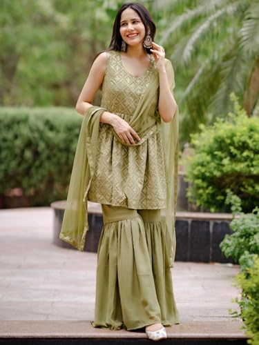 Libas Women's Georgette Kurta Set (34468_Olive