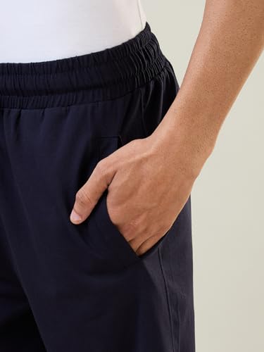 Raymond SleepZ Men Regular Fit Solid Pattern Cotton Polyester Blend Shorts Dark Blue