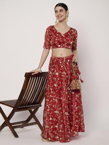 studio rasa Women's Organza Embroidered Readymade Blouse for Festive Wedding Party (TPWC725BL76XL_Red_X-Large)