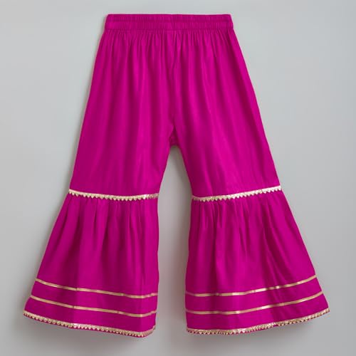 Hopscotch Hoscotch Girls Geometric Pink Short Sleeves 3 Piece Ornate Geometric Cotton Sharara Set For Ages (4-5 Years)