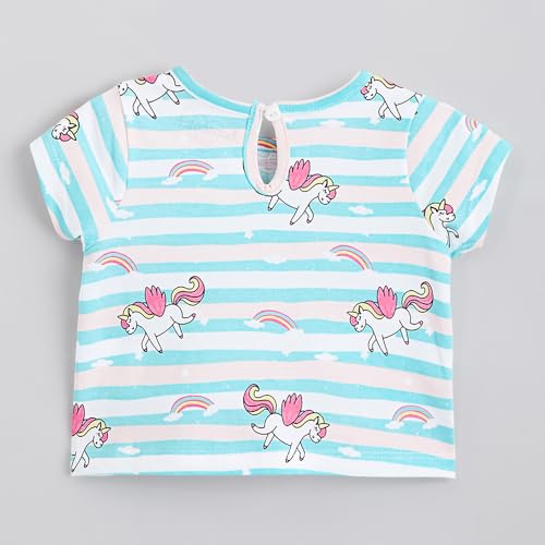Hopscotch Girls Pink Short Sleeves 2-Pc Unicorn Cotton Short Set For Ages(3-6 Months)