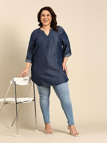 The Pink Moon Women's Regular Fit Cotton Plus Size Tunic - (TUN_MIM25K_Tencel_Tencel_4XL)