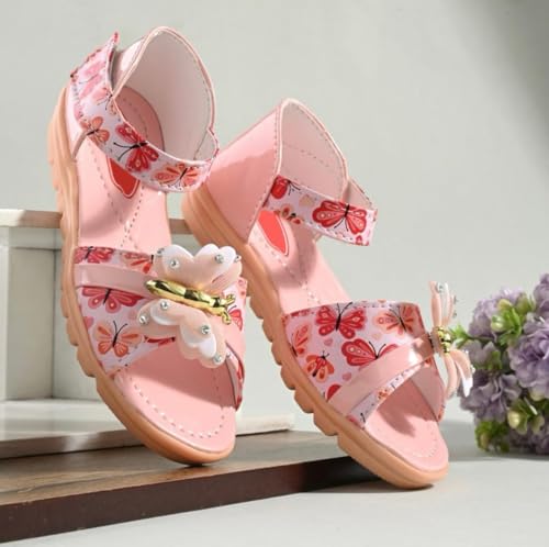 Kids Girl's Beautiful Butterfly Printed Sandals | Stylish Special Occasion Trendy Ankle Strap | Printed Lightweight (Pack Of 1) (pink, UK Footwear Size System, Toddler, Age Range, Medium, 4.5 Years, 5 Years)