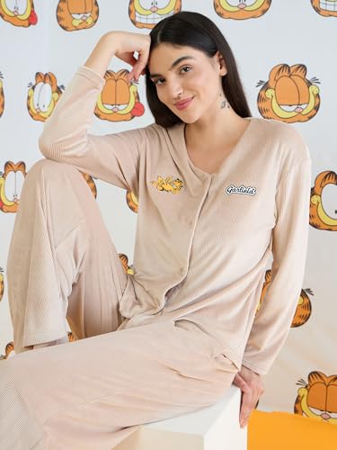 Sweet Dreams Women's Garfield Printed Front Open Pyjama Set