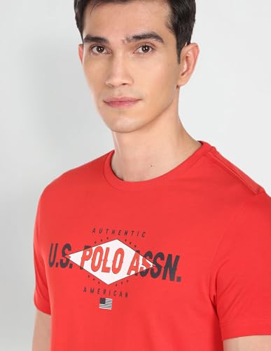U.S. POLO ASSN. Half Sleeve Round Neck T Shirt Muscle FIT (UDTSHS0106_RED_M)