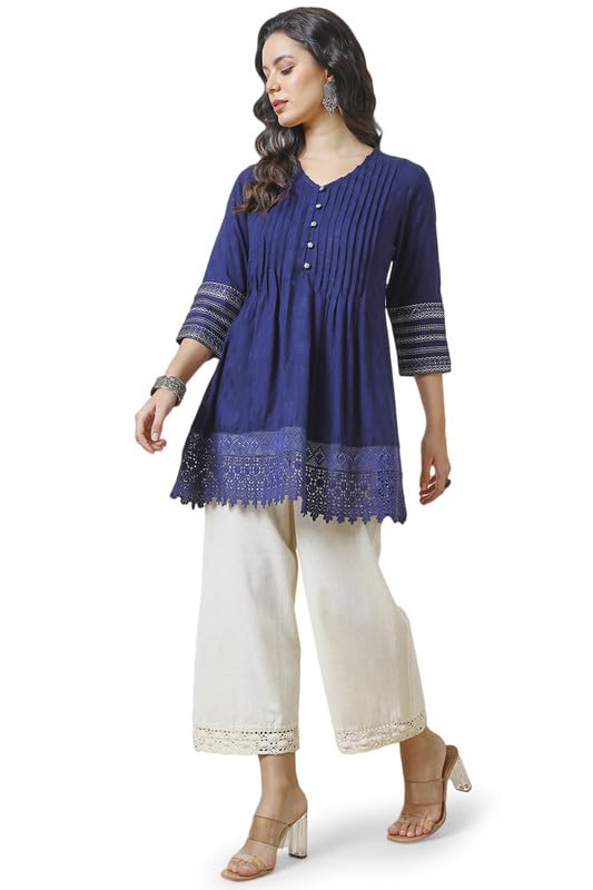 Soch Womens Navy Blue Rayon Schiffli Tunic
