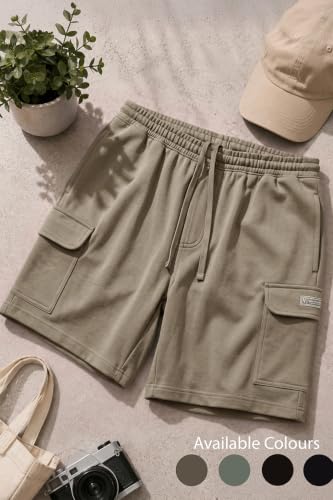 Van Heusen Men's Cargo Shorts | Cotton Blend Relaxed Fit Shorts | Utility Cargo Pockets | Zipper Side Pocket | Soft Lightweight Casual Shorts for Men | Travel & Outdoor Wear