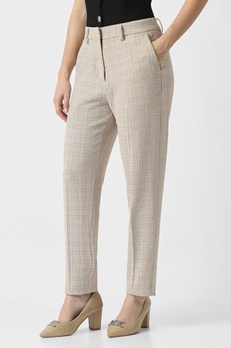 Women Beige Check Formal Trousers