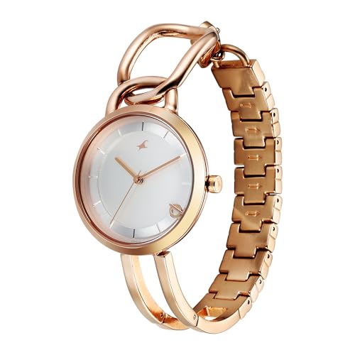 Fastrack Opulence Quartz Analog Silver White Dial Champagne Gold Metal Strap Watch for Girls