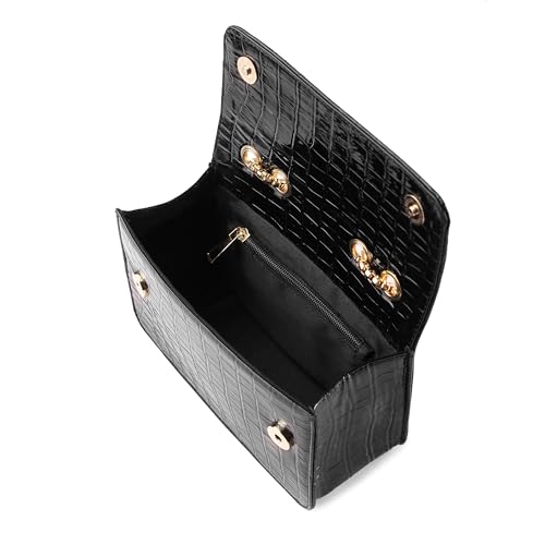 Ceres Clutch Chain Shoulder Bag for Women, Crossbody Handbag with Zipper and Strap, Black