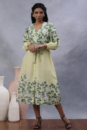 W for Woman W Women Yellow Floral Print Cotton A-Line Dress_24FEW10845-810683_3XL