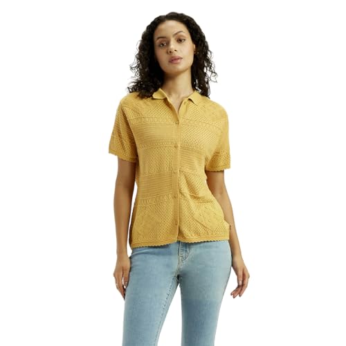 Levi's Women's Self Design Mustard Spread Collar Shirt