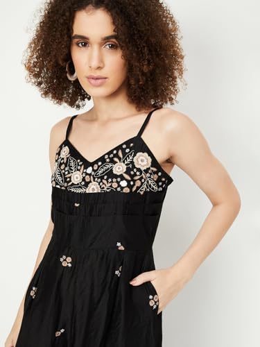 Max Women Embroidered Jumpsuit, Black, XL