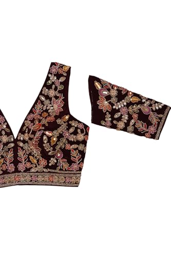 Soch Womens Wine Crepe Embroidered Padded Blouse with Sequins