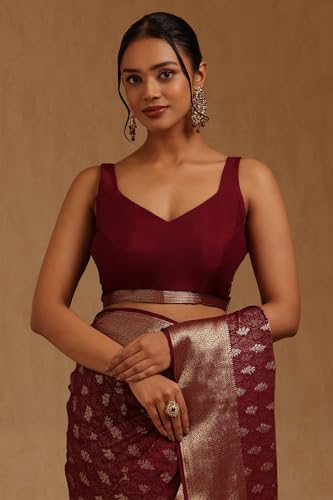 Soch Womens Wine Georgette Floral Zari Woven Saree