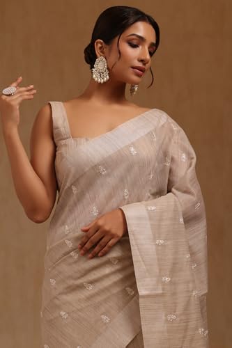 Soch Womens Beige Chanderi Embroidered Saree With Sequins