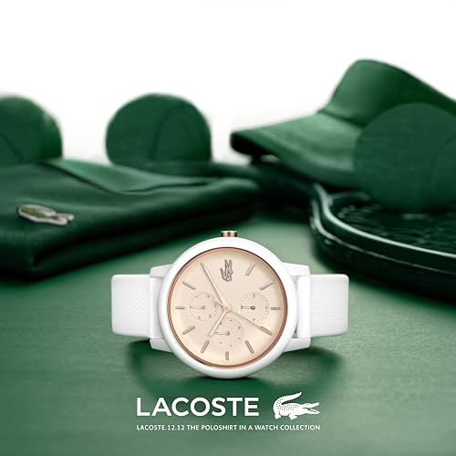 Lacoste Lacoste.12.12 Qtz Multifunction Carnation Gold Round Dial Women's Watch|White Silicone Material|White Color Band - 2001326