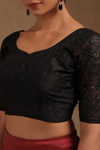 Soch Womens Black Tussar Embroidered Padded Blouse with Sequins