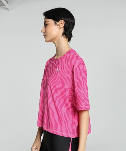 Puma Women's Printed Relaxed Fit T-Shirt (Garnet Rose-Zebra Print)