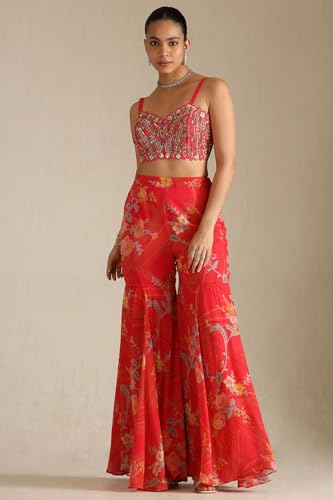 Soch Womens Multicolour Georgette Embroidered Co-Ord Set With Mirror And Cutdana