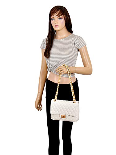 Sakwoods Women PU Quilted White Sling And Handbag